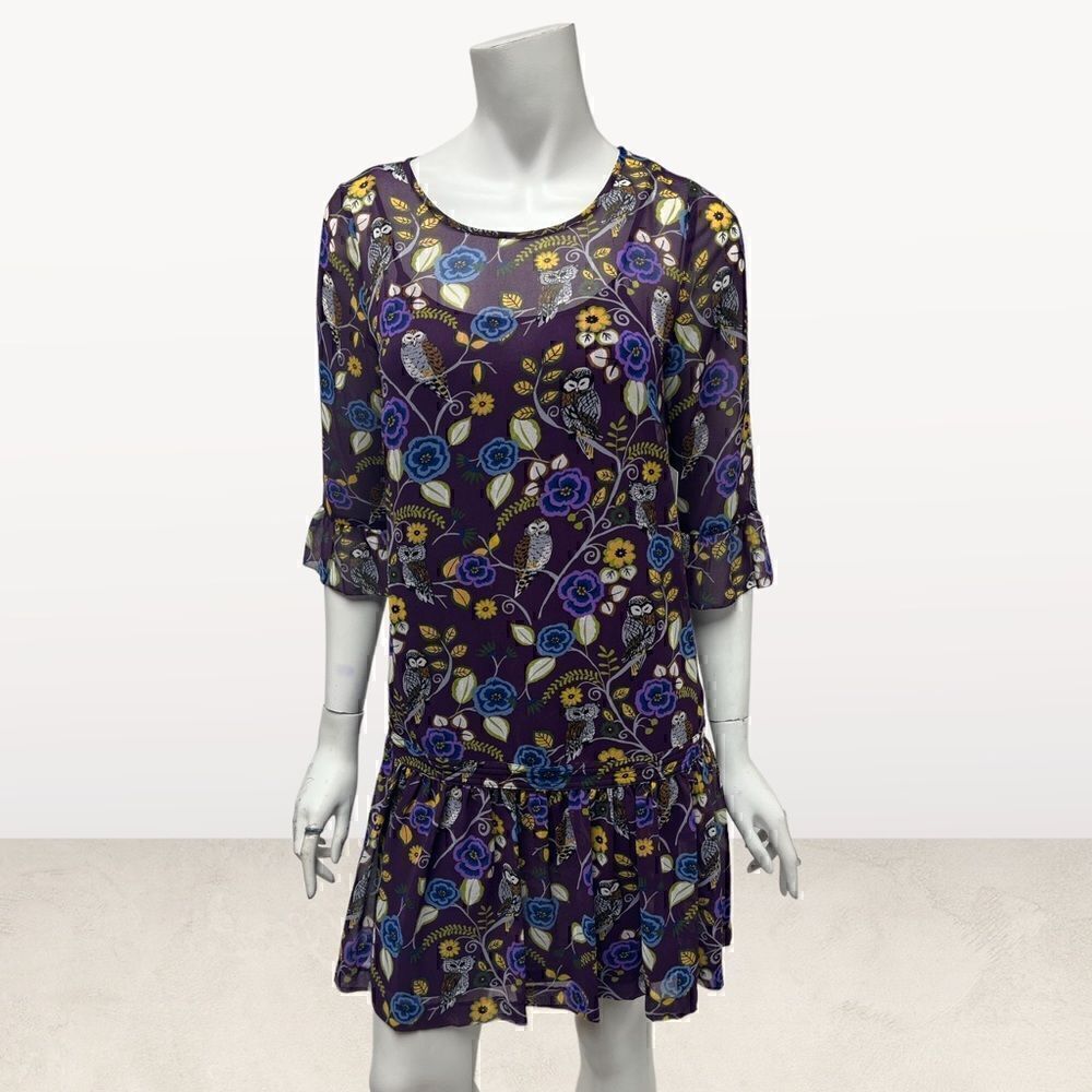 ‎Kensie Purple Owl Print Mini Dress